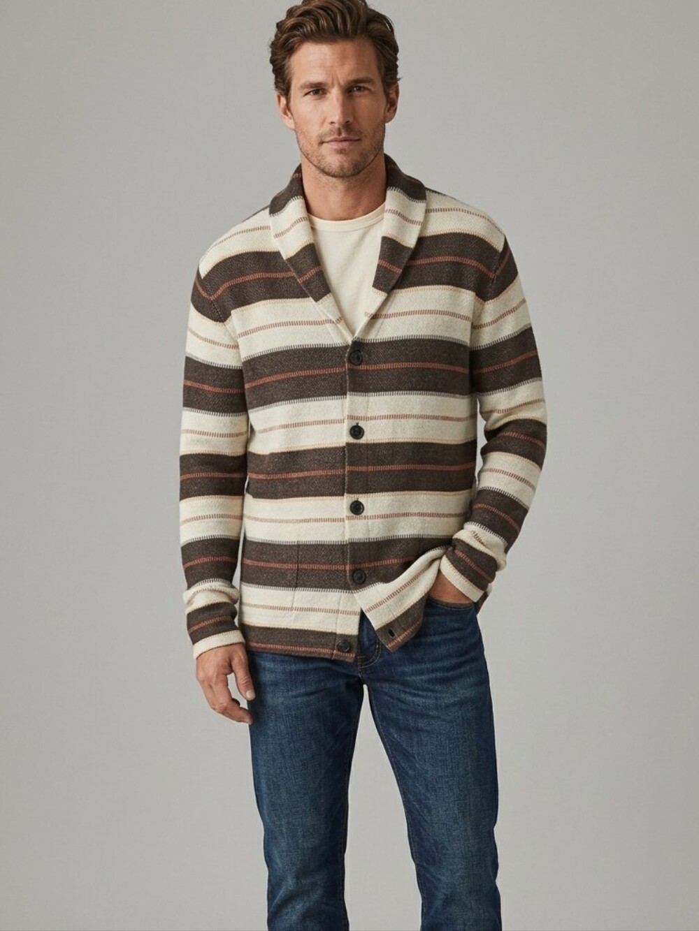 Lucky Brand Shawl Collar Southwestern Cotton Cardigan Palm Print